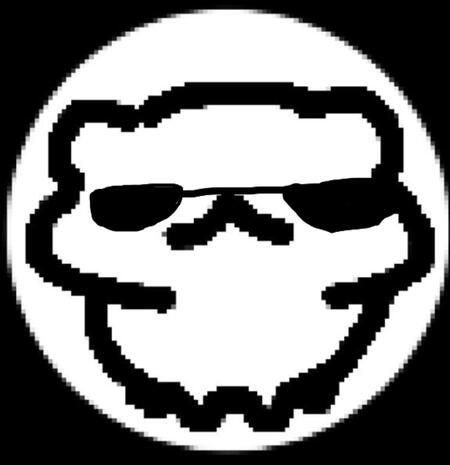 a crumb cuptoast doodle in fisheye style with sunglasses drawn over it! (my icon)